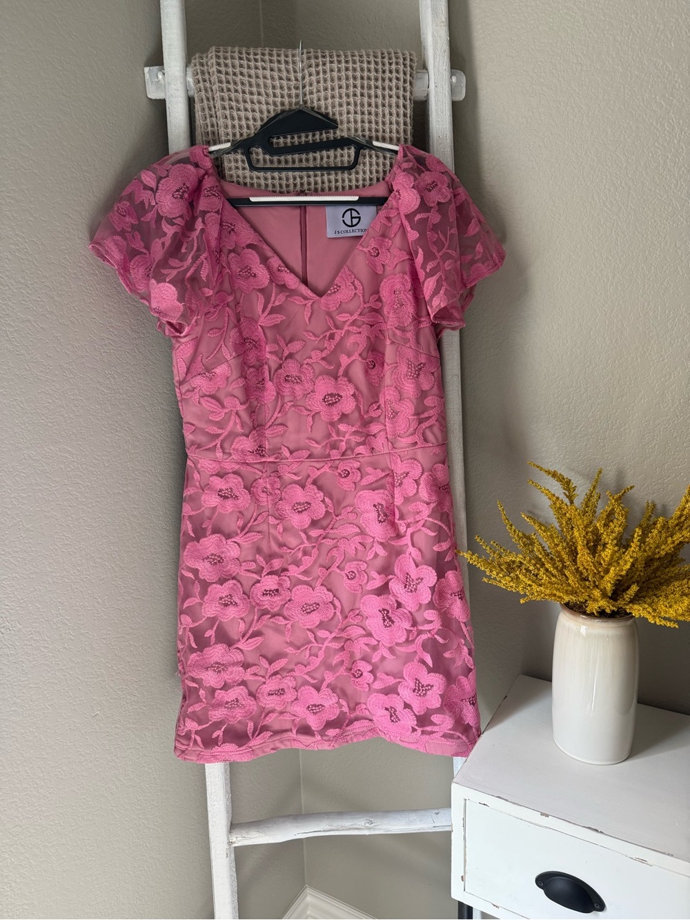 JS Collections Pink Floral Lace Top with Embroidered Detail